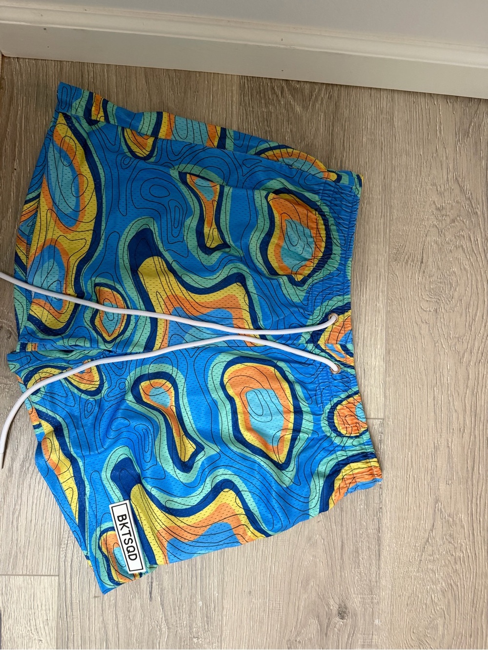 Men's Blue & Orange Athletic Shorts with Drawstring